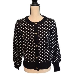 Rachel Zoe NWT Heart Button Polka Dot Cardigan - Black and White Sz Small